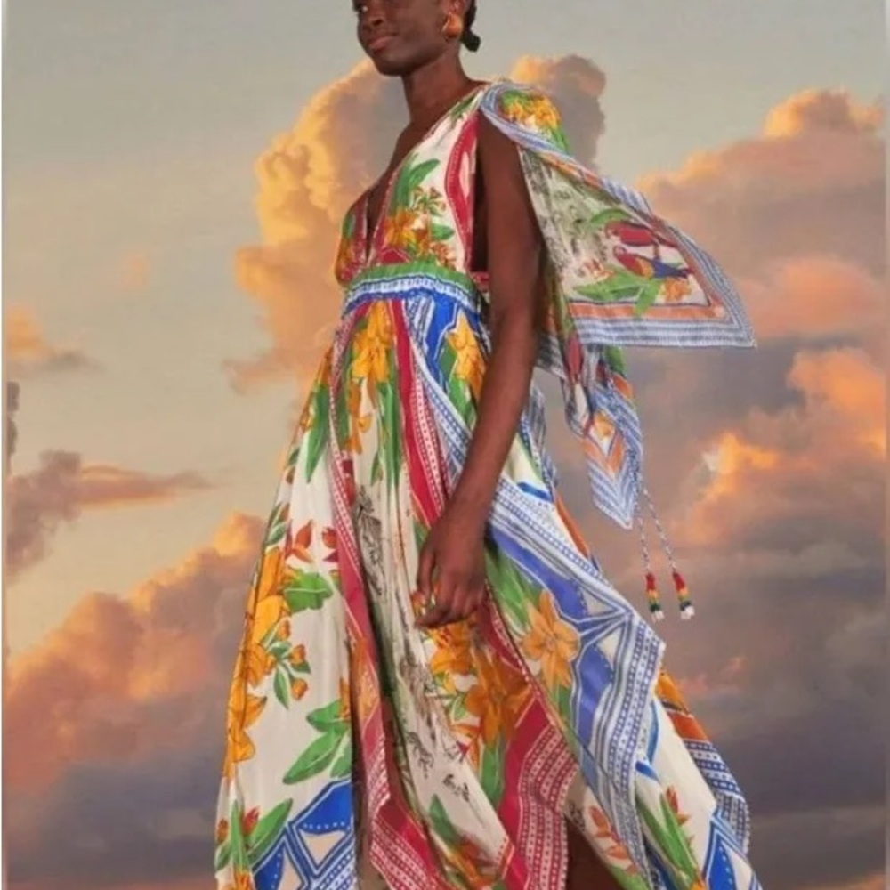farm rio off white tropical destination short sleeves midi dress